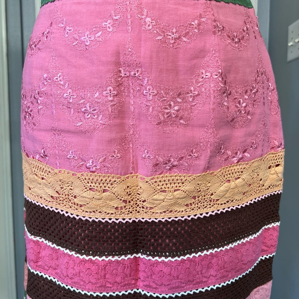 Boston Proper Pink Striped Floral Embroidered Crochet Lace Preppy‎ Boho Skirt - Picture 2 of 8